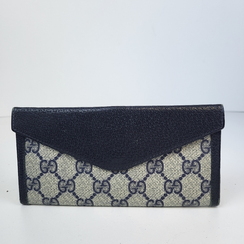 Gucci Blue and Beige Monogram Continental Wallet with Gold Accent - Picture 3 of 7